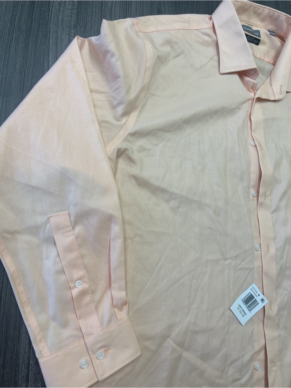 NWT Michael Kors Men's Dress Shirt Gingham Light Orange 2XL Regular Fit - Picture 2 of 12